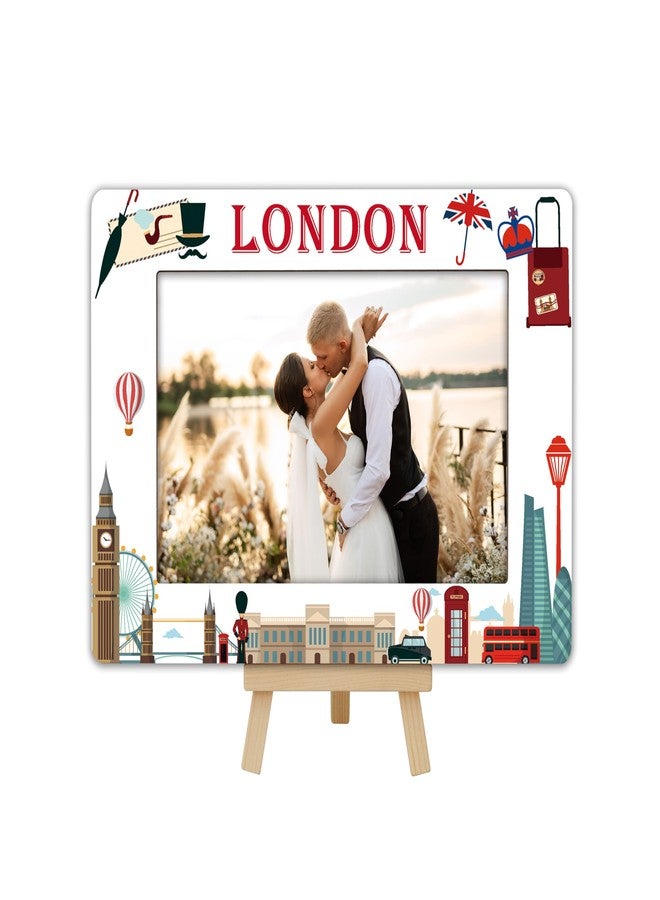 DETIHO London Travel Picture Frame, 4x6 London Themed Wooden Frame with Easel Stand for Home Decor Tabletop Display, Vacation Honeymoon Gifts for Friends Couples - B02 - Image 1